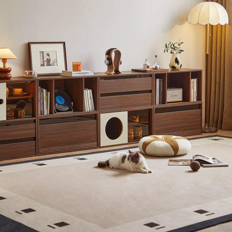 Mario Floor-standing Modular Storage Cabinet Chest Set for Home Walnut Color