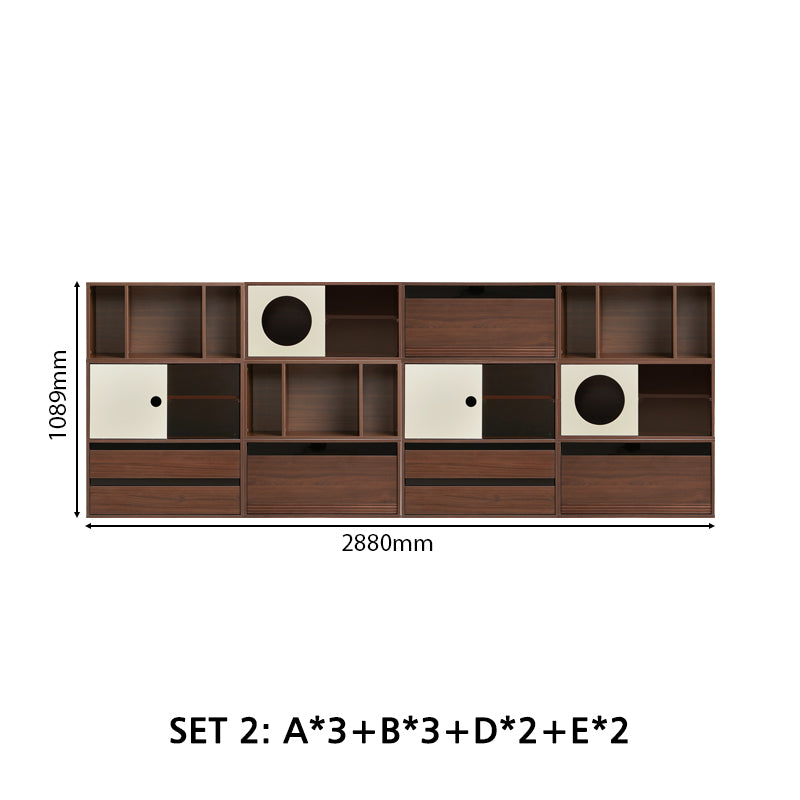 Mario Floor-standing Modular Storage Cabinet Chest Set for Home Walnut Color