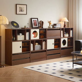 Mario Floor-standing Modular Storage Cabinet Chest Set for Home Walnut Color