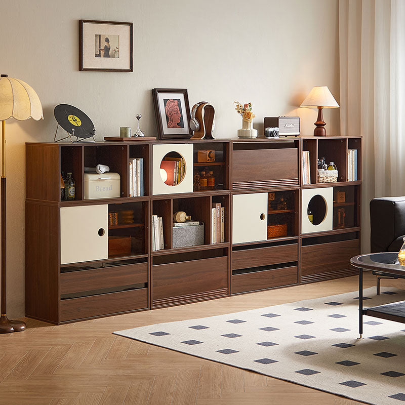 Mario Floor-standing Modular Storage Cabinet Chest Set for Home Walnut Color
