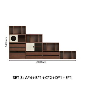 Mario Floor-standing Modular Storage Cabinet Chest Set for Home Walnut Color