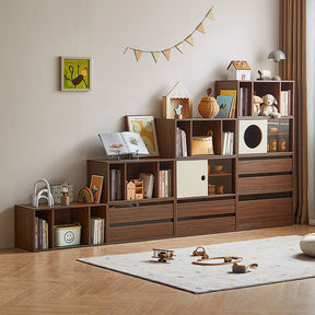 Mario Floor-standing Modular Storage Cabinet Chest Set for Home Walnut Color