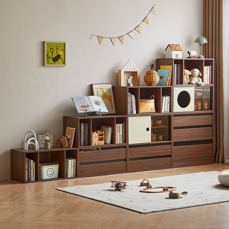 Mario Floor-standing Modular Storage Cabinet Chest Set for Home Walnut Color