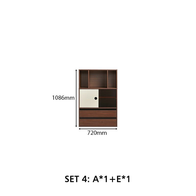 Mario Floor-standing Modular Storage Cabinet Chest Set for Home Walnut Color