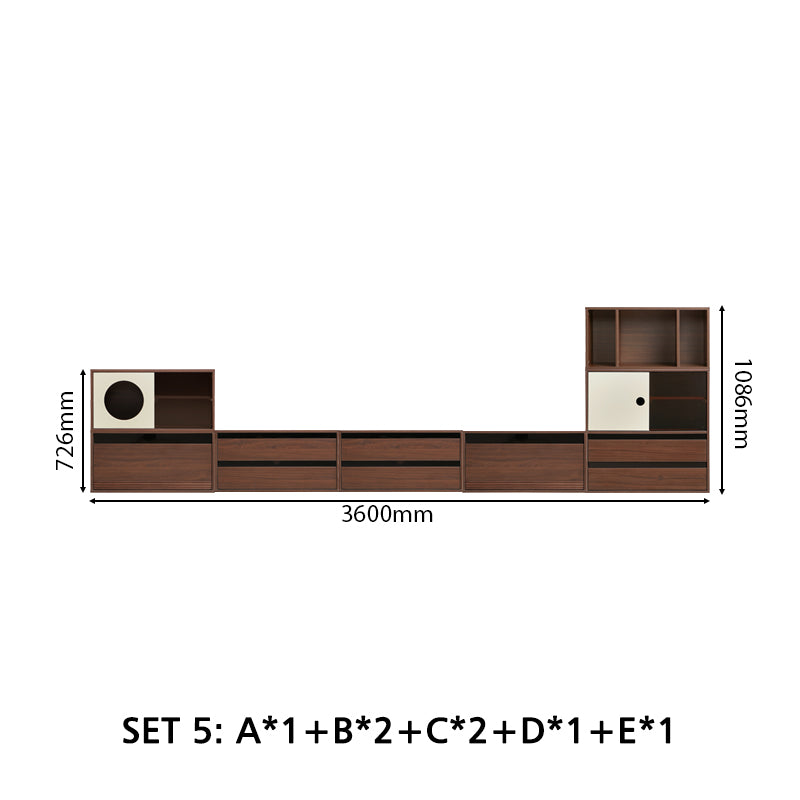 Mario Floor-standing Modular Storage Cabinet Chest Set for Home Walnut Color