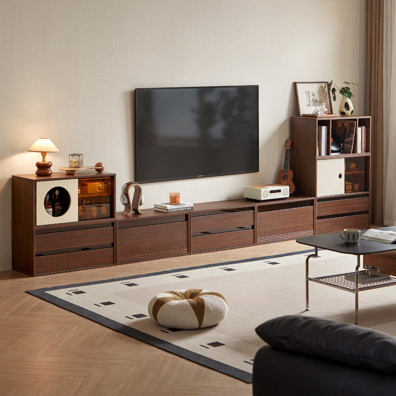 Mario Floor-standing Modular Storage Cabinet Chest Set for Home Walnut Color