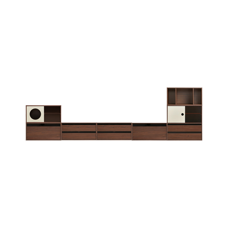 Mario Floor-standing Modular Storage Cabinet Chest Set for Home Walnut Color