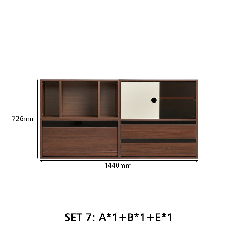 Mario Floor-standing Modular Storage Cabinet Chest Set for Home Walnut Color