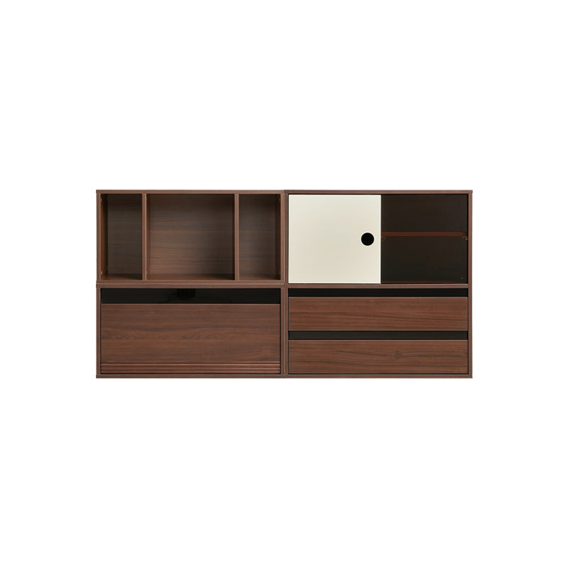 Mario Floor-standing Modular Storage Cabinet Chest Set for Home Walnut Color