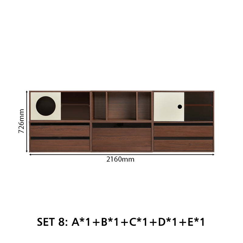 Mario Floor-standing Modular Storage Cabinet Chest Set for Home Walnut Color