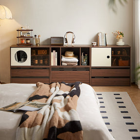 Mario Floor-standing Modular Storage Cabinet Chest Set for Home Walnut Color
