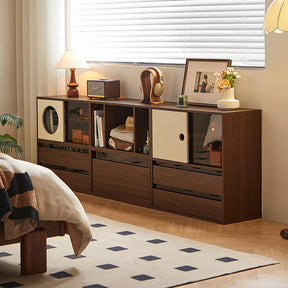 Mario Floor-standing Modular Storage Cabinet Chest Set for Home Walnut Color