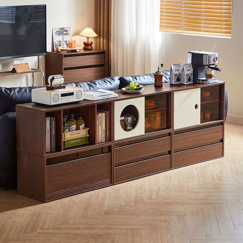 Mario Floor-standing Modular Storage Cabinet Chest Set for Home Walnut Color