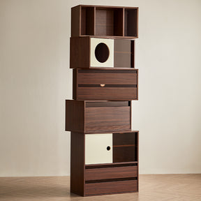 Mario Floor-standing Modular Storage Cabinet Chest Set for Home Walnut Color