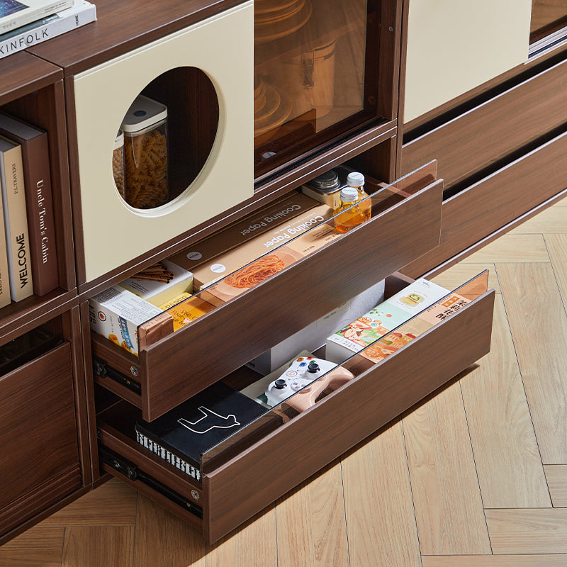 Mario Floor-standing Modular Storage Cabinet Chest Set for Home Walnut Color