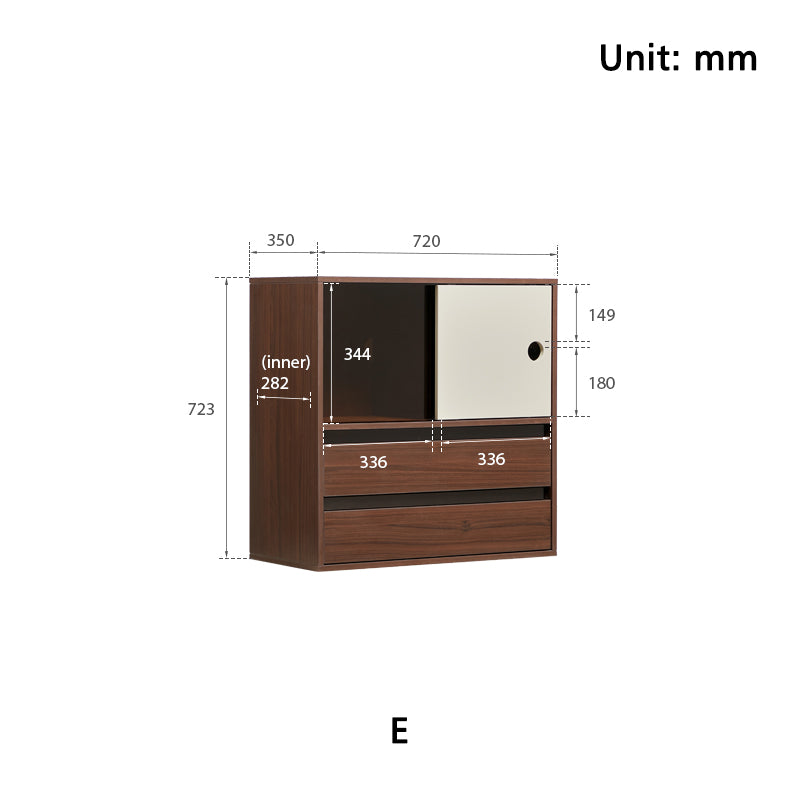 Mario Floor-standing Modular Storage Cabinet Chest Set for Home Walnut Color