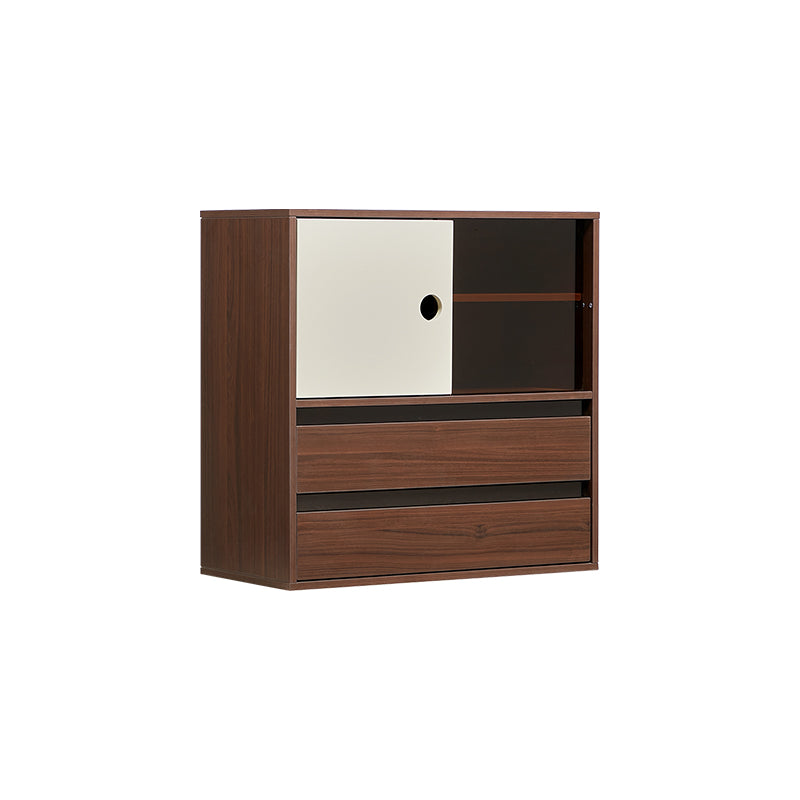 Mario Floor-standing Modular Storage Cabinet Chest Set for Home Walnut Color