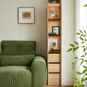 Dylan FAS-Graded Solid American Oak Wood Flip-Down Door Bookcase Modular Display Shelf & Storage With Drawer