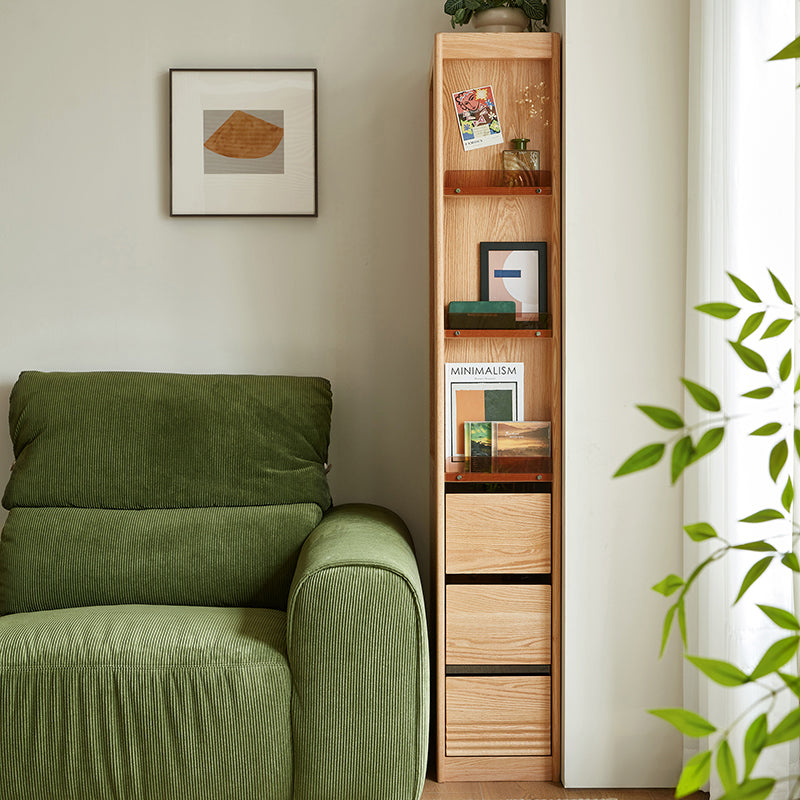 Dylan FAS-Graded Solid American Oak Wood Flip-Down Door Bookcase Modular Display Shelf & Storage With Drawer