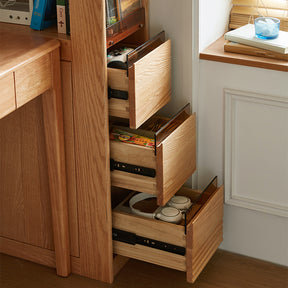 Dylan FAS-Graded Solid American Oak Wood Flip-Down Door Bookcase Modular Display Shelf & Storage With Drawer