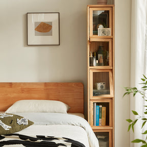 Dylan FAS-Graded Solid American Oak Wood Flip-Down Door Bookcase Modular Display Shelf & Storage With Drawer