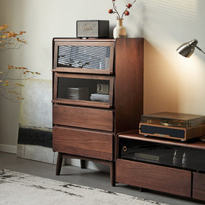 Hector 70cm FAS-Graded Solid Black Walnut Wood Flip-door Bookcase Display Shelf/Storage Cabinet