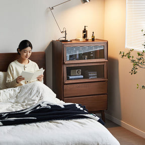 Hector 70cm FAS-Graded Solid Black Walnut Wood Flip-door Bookcase Display Shelf/Storage Cabinet