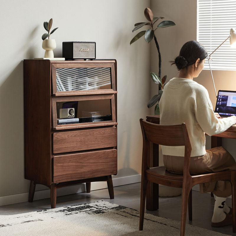 Hector 70cm FAS-Graded Solid Black Walnut Wood Flip-door Bookcase Display Shelf/Storage Cabinet