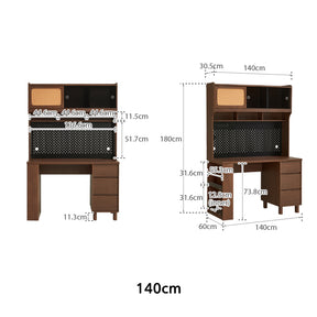 Kendall 120cm/140cm Single Office Desk/Computer Table With Cabinet/Bookcase/Drawer Walnut Color