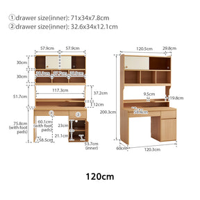 Ziva 120cm/140cm Single Office Desk/Computer Table With Cabinet/Bookcase Natural Wood & White Color