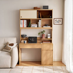 Ziva 120cm/140cm Single Office Desk/Computer Table With Cabinet/Bookcase Natural Wood & White Color