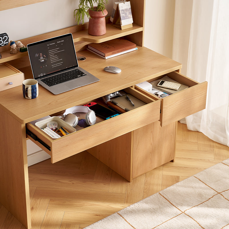 Ziva 120cm/140cm Single Office Desk/Computer Table With Cabinet/Bookcase Natural Wood & White Color