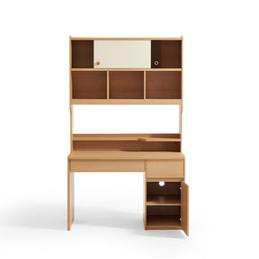 Ziva 120cm/140cm Single Office Desk/Computer Table With Cabinet/Bookcase Natural Wood & White Color