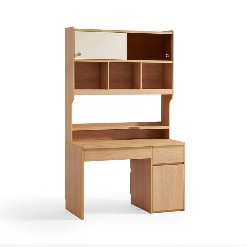 Ziva 120cm/140cm Single Office Desk/Computer Table With Cabinet/Bookcase Natural Wood & White Color