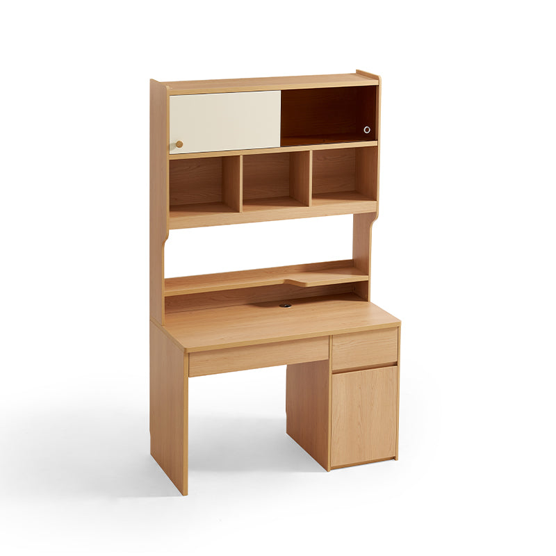 Ziva 120cm/140cm Single Office Desk/Computer Table With Cabinet/Bookcase Natural Wood & White Color