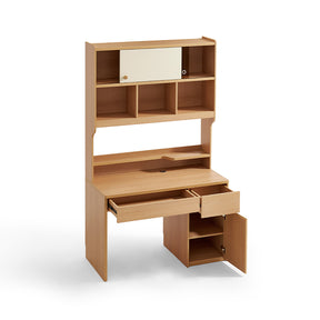 Ziva 120cm/140cm Single Office Desk/Computer Table With Cabinet/Bookcase Natural Wood & White Color