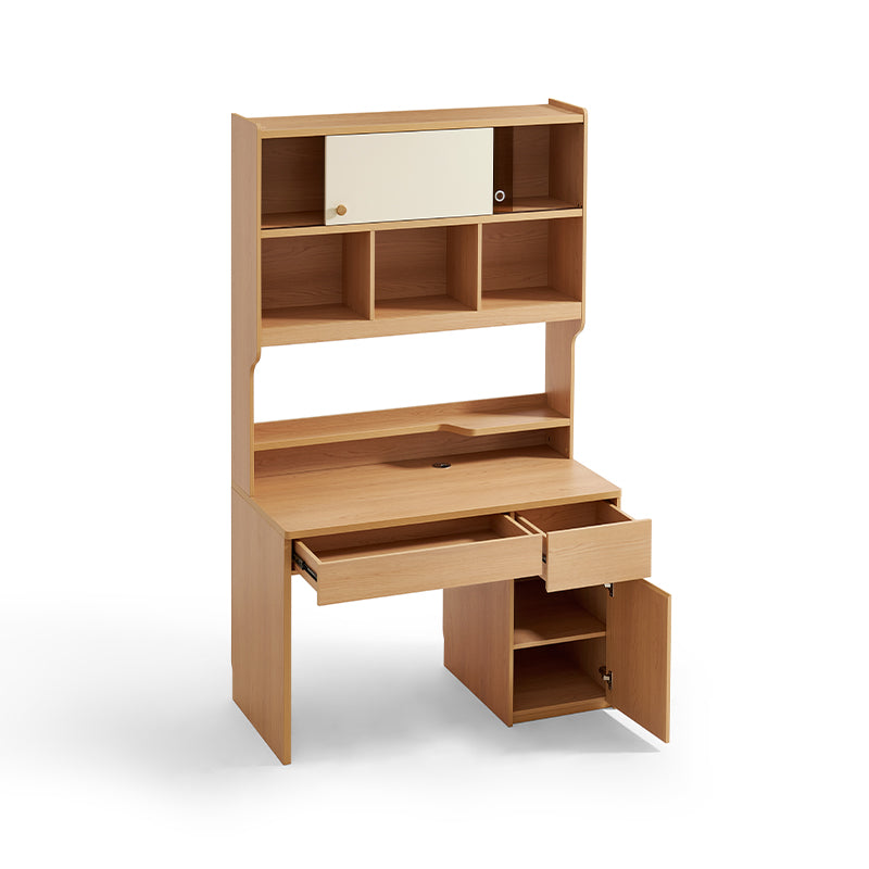 Ziva 120cm/140cm Single Office Desk/Computer Table With Cabinet/Bookcase Natural Wood & White Color