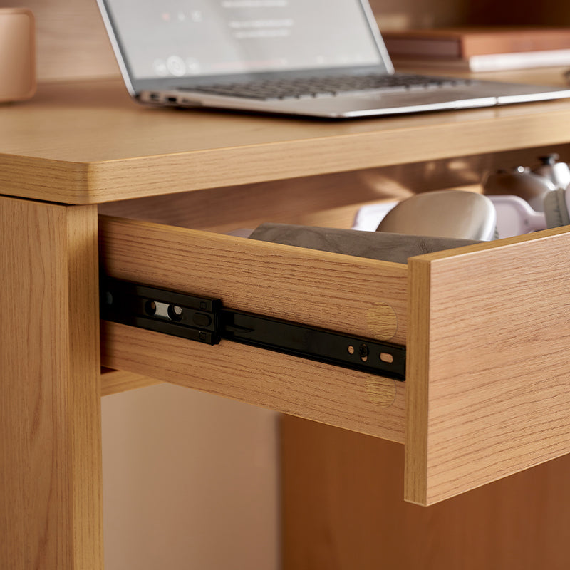 Ziva 120cm/140cm Single Office Desk/Computer Table With Cabinet/Bookcase Natural Wood & White Color