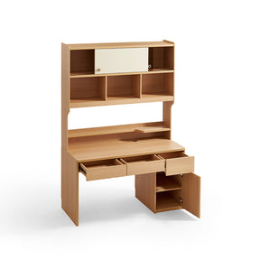 Ziva 120cm/140cm Single Office Desk/Computer Table With Cabinet/Bookcase Natural Wood & White Color