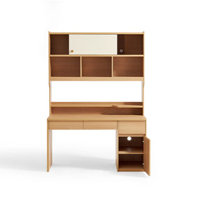 Ziva 120cm/140cm Single Office Desk/Computer Table With Cabinet/Bookcase Natural Wood & White Color