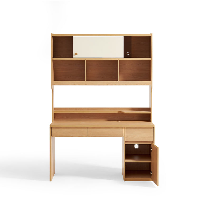 Ziva 120cm/140cm Single Office Desk/Computer Table With Cabinet/Bookcase Natural Wood & White Color