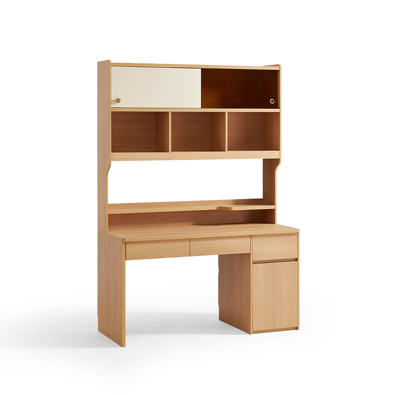 Ziva 120cm/140cm Single Office Desk/Computer Table With Cabinet/Bookcase Natural Wood & White Color