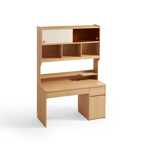 Ziva 120cm/140cm Single Office Desk/Computer Table With Cabinet/Bookcase Natural Wood & White Color