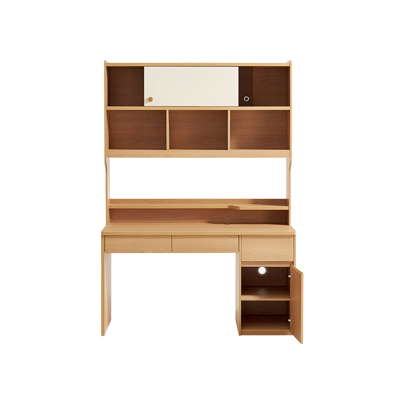 Ziva 120cm/140cm Single Office Desk/Computer Table With Cabinet/Bookcase Natural Wood & White Color