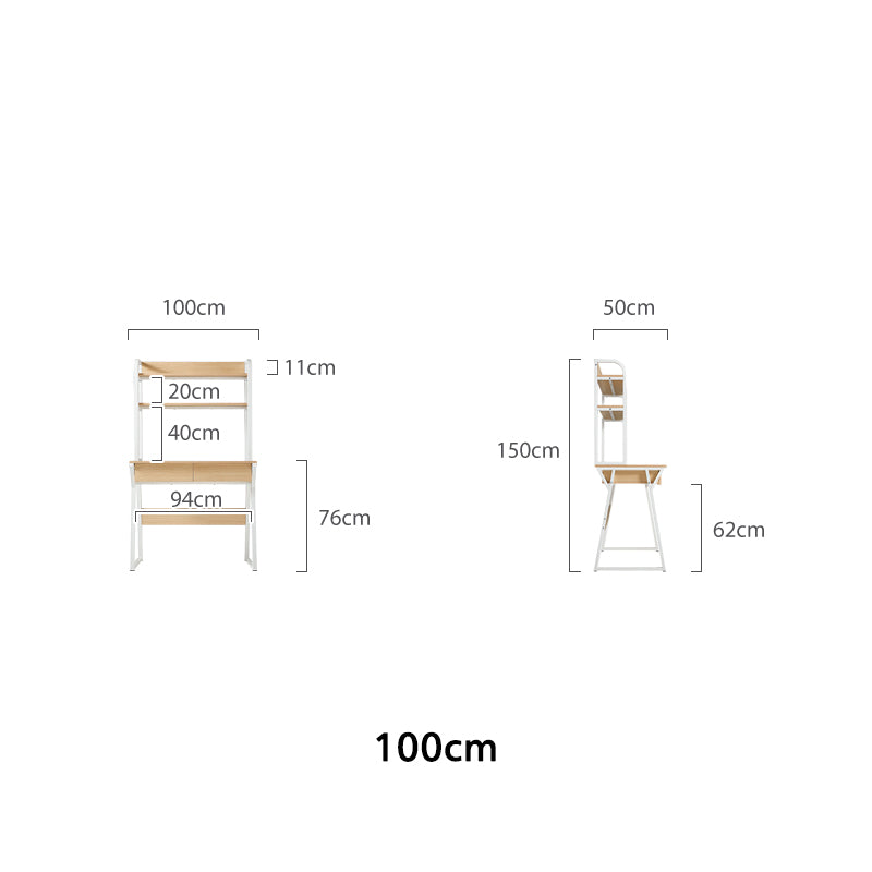 Uriel 100cm/120cm Single Office Desk/Computer Table With Cabinet/Bookcase/Drawer White & Natural Wood Color
