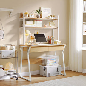 Uriel 100cm/120cm Single Office Desk/Computer Table With Cabinet/Bookcase/Drawer White & Natural Wood Color
