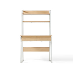 Uriel 100cm/120cm Single Office Desk/Computer Table With Cabinet/Bookcase/Drawer White & Natural Wood Color