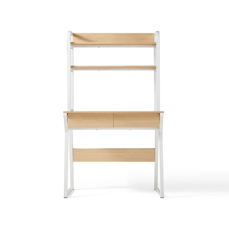 Uriel 100cm/120cm Single Office Desk/Computer Table With Cabinet/Bookcase/Drawer White & Natural Wood Color