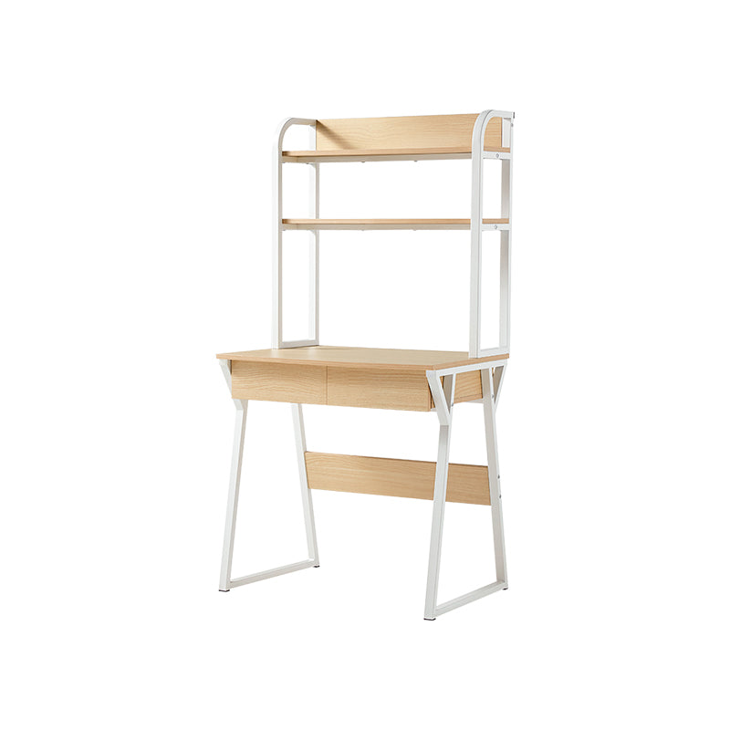 Uriel 100cm/120cm Single Office Desk/Computer Table With Cabinet/Bookcase/Drawer White & Natural Wood Color