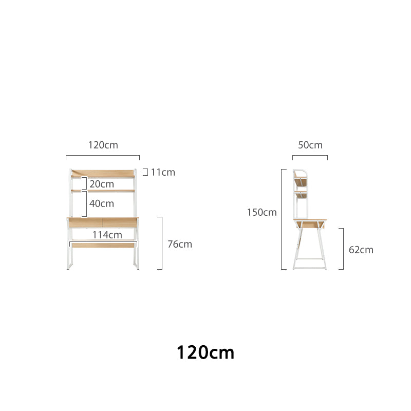 Uriel 100cm/120cm Single Office Desk/Computer Table With Cabinet/Bookcase/Drawer White & Natural Wood Color